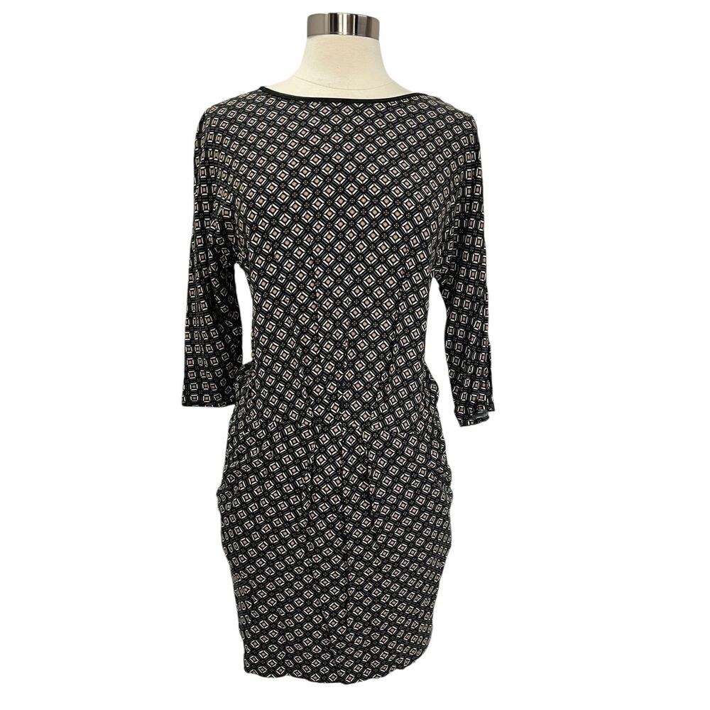 ZARA BASIC 3/4 Sleeve Art Deco Print Dress SZ XS